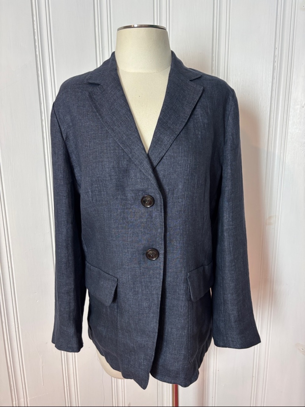 WEEKEND MAX MARA Navy Blue Linen Look Tailored Blazer Jacket - Size S estimated
